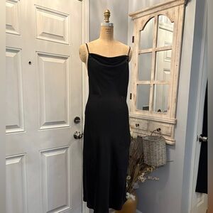 Elegant Black Cowl Neck Whimsigoth Slip Maxi Dress Size Small Satin Look‎